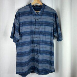 Travis Mathew Blue Black Striped Lightweight Short Sleeve Button Up Shirt MensXL